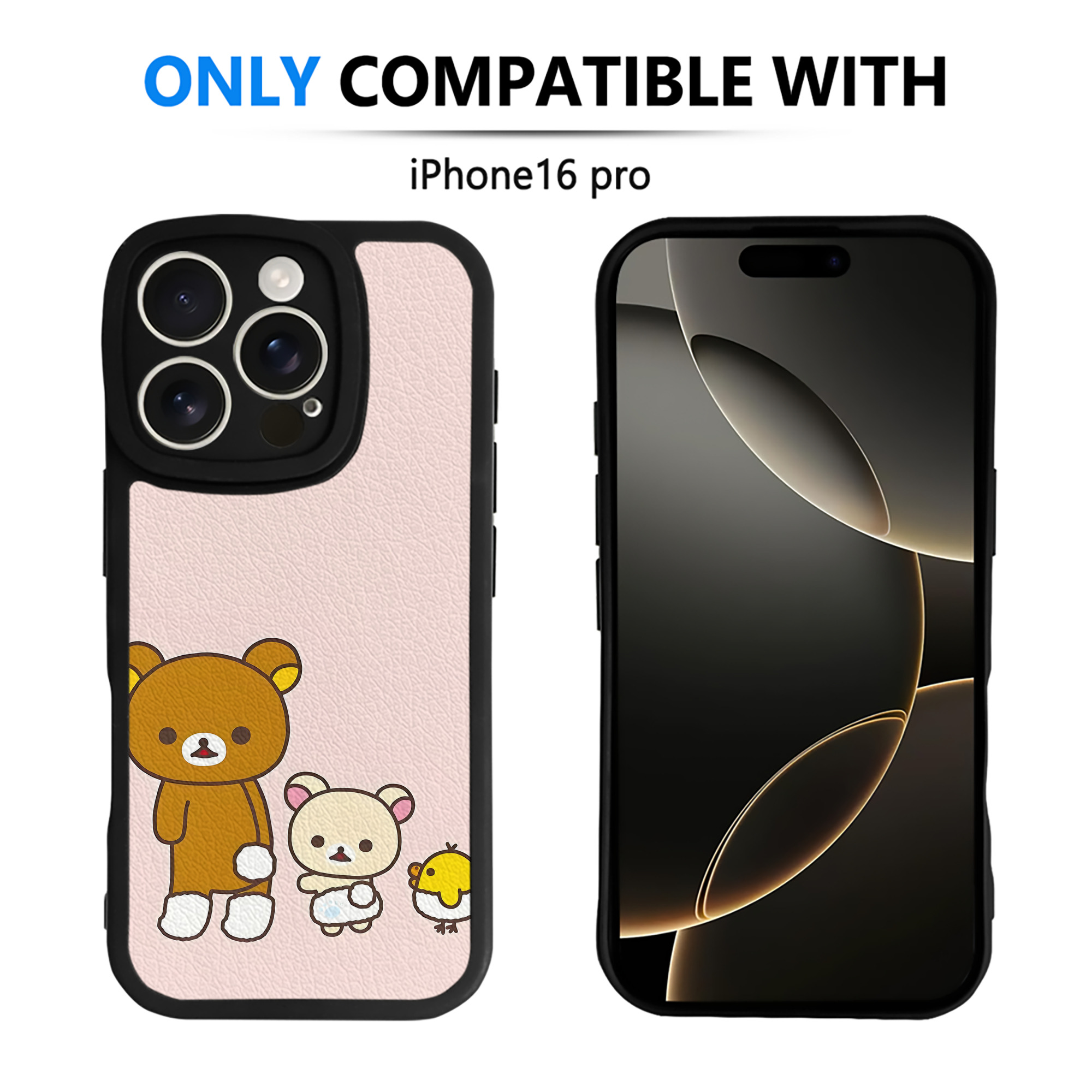 （画像用） リラックマ リラックマ キイロイトリ Rilakkuma Korilakkuma Kiiroitori 【iPhone 16シリーズ対応】シリコンスマホケース（レザー調） 材質：シリコン